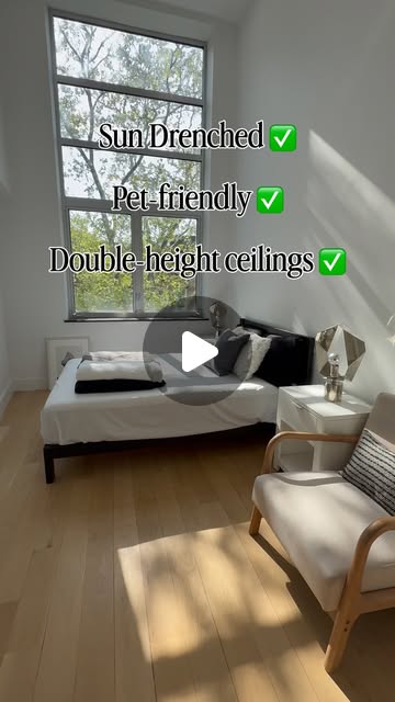 Clinton Hill condo in contract, sunlit bedroom with double-height windows